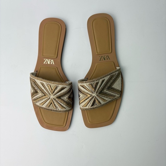 Zara Women’s Rhinestone Fabric Embroidered Sandals - Picture 2 of 7